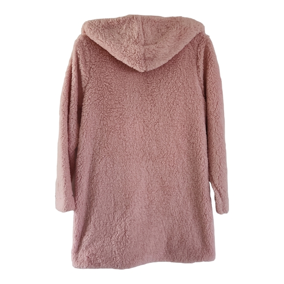 Sherpa Jacket Size M Pink Hood Pockets Lounge Fair Haven - Picture 2 of 7